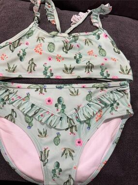 Girls two piece 
Mint Green Cactus & Floral Bikini with Ruffle Trim